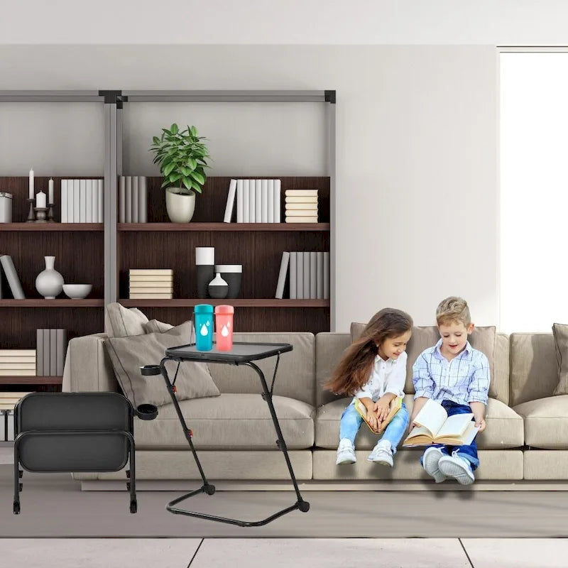 TV Tray Table Desk with Cup Holder, Adjustable Folding, Foldable, Portable, Stable, Lightweight, Storage