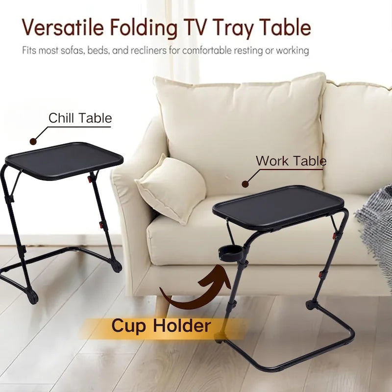 TV Tray Table Desk with Cup Holder, Adjustable Folding, Foldable, Portable, Stable, Lightweight, Storage