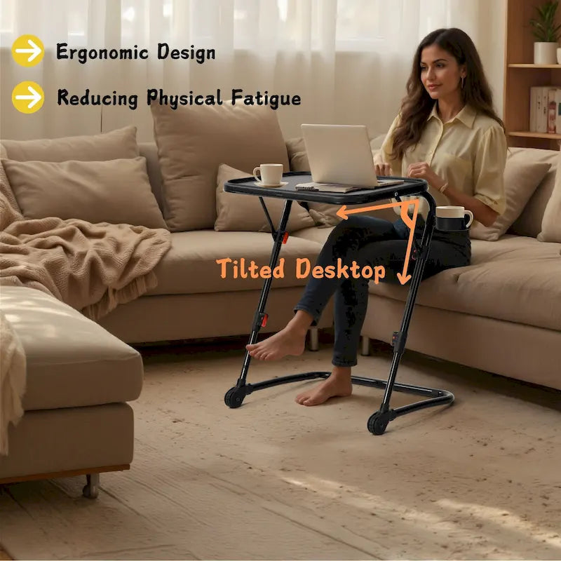 TV Tray Table Desk with Cup Holder, Adjustable Folding, Foldable, Portable, Stable, Lightweight, Storage