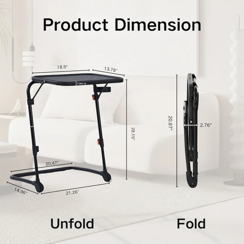 TV Tray Table Desk with Cup Holder, Adjustable Folding, Foldable, Portable, Stable, Lightweight, Storage