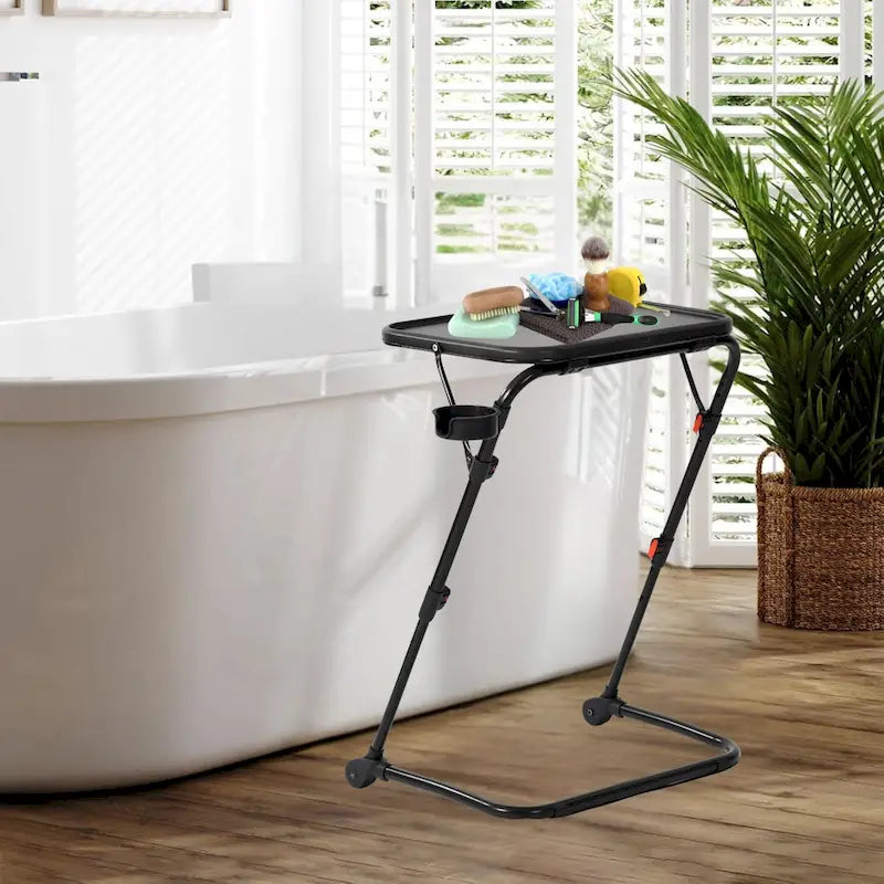 TV Tray Table Desk with Cup Holder, Adjustable Folding, Foldable, Portable, Stable, Lightweight, Storage