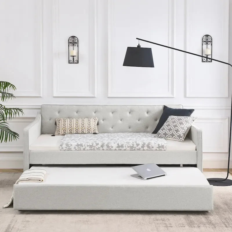 Twin Size Daybed with Twin Size Trundle Upholstered