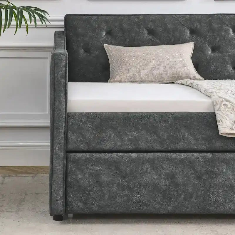 Twin Size Daybed with Twin Size Trundle Upholstered