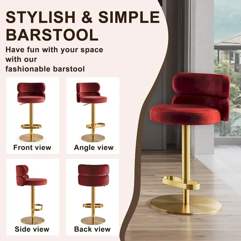 Tabouret de bar en velours réglable en hauteur et pivotant