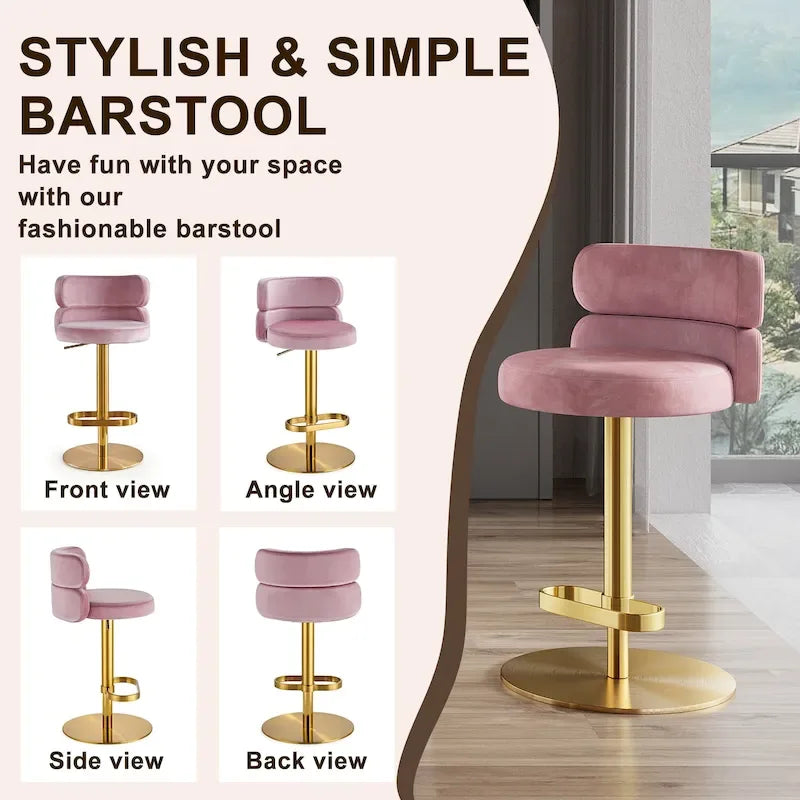 Tabouret de bar en velours réglable en hauteur et pivotant