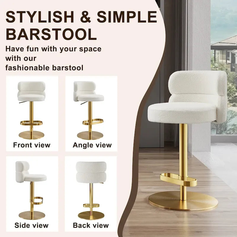 Tabouret de bar en velours réglable en hauteur et pivotant