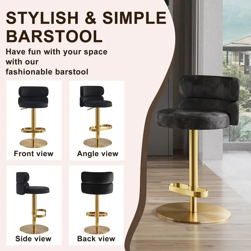 Tabouret de bar en velours réglable en hauteur et pivotant