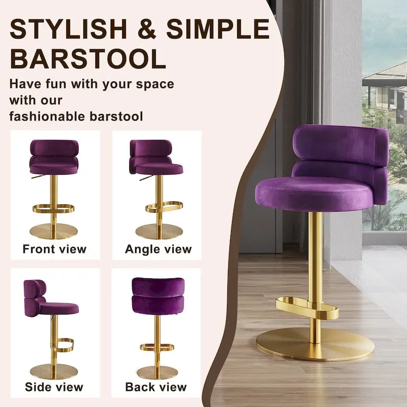 Tabouret de bar en velours réglable en hauteur et pivotant