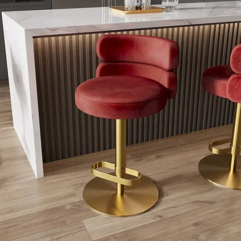 Tabouret de bar en velours réglable en hauteur et pivotant