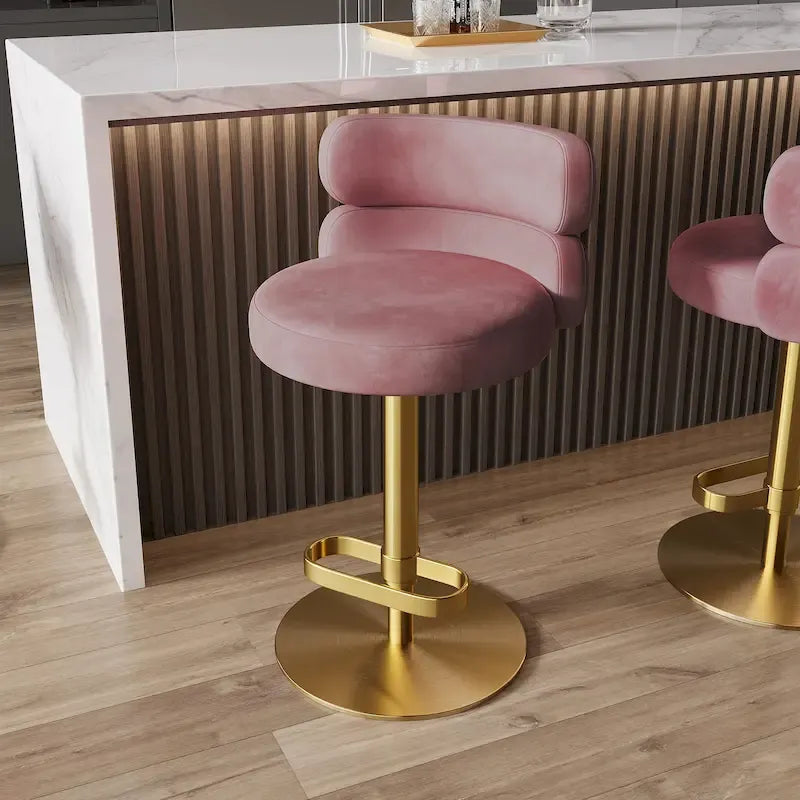 Tabouret de bar en velours réglable en hauteur et pivotant