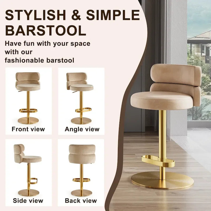 Velvet Counter Bar Stool with Height Adjustable and Swivel