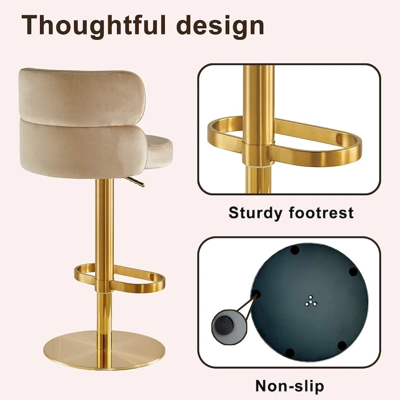 Velvet Counter Bar Stool with Height Adjustable and Swivel