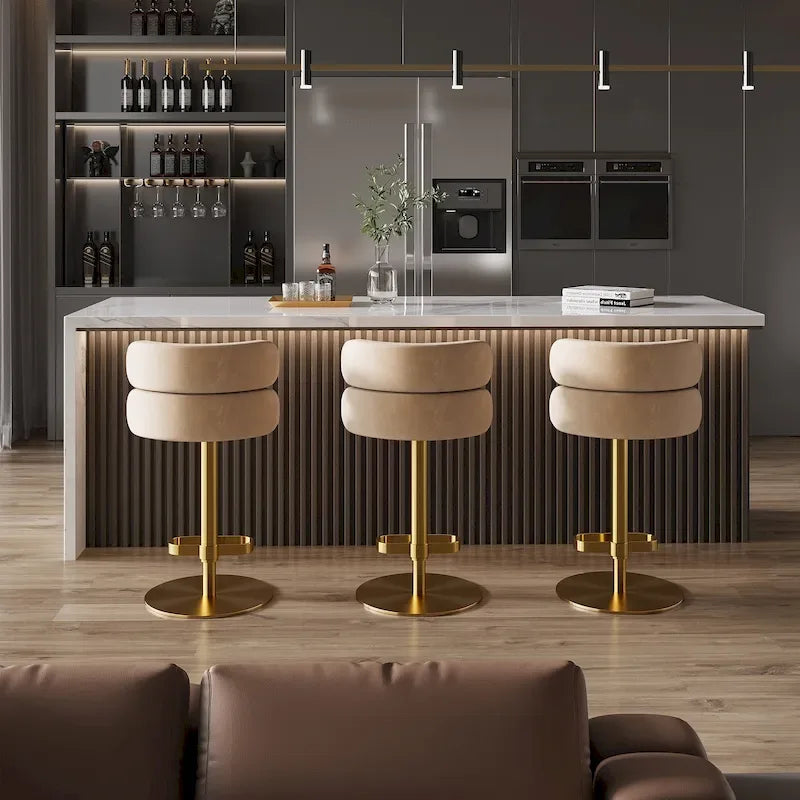 Velvet Counter Bar Stool with Height Adjustable and Swivel
