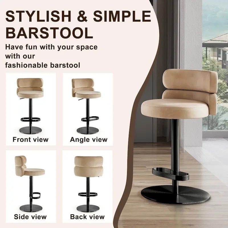 Velvet Counter Bar Stool with Height Adjustable and Swivel