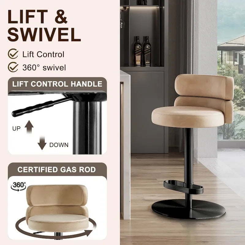 Velvet Counter Bar Stool with Height Adjustable and Swivel