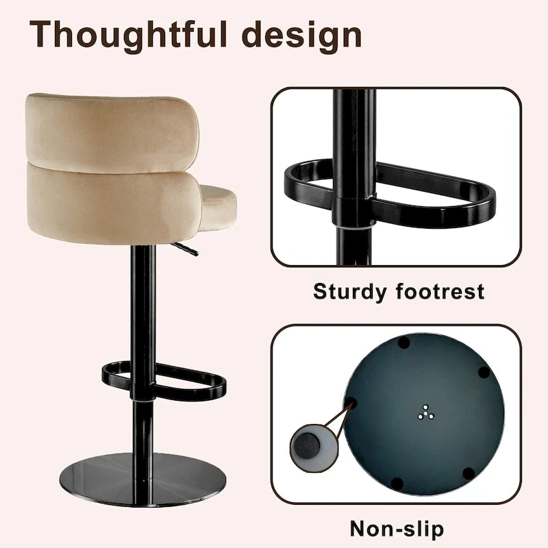 Velvet Counter Bar Stool with Height Adjustable and Swivel