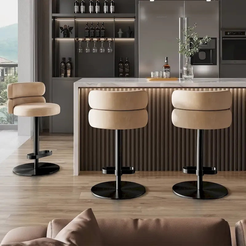 Velvet Counter Bar Stool with Height Adjustable and Swivel