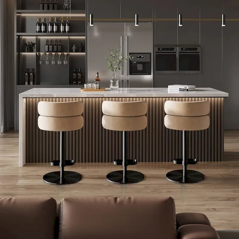 Velvet Counter Bar Stool with Height Adjustable and Swivel