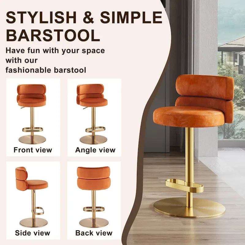 Velvet Counter Bar Stool with Height Adjustable and Swivel
