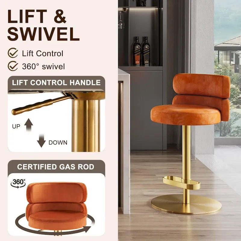 Velvet Counter Bar Stool with Height Adjustable and Swivel