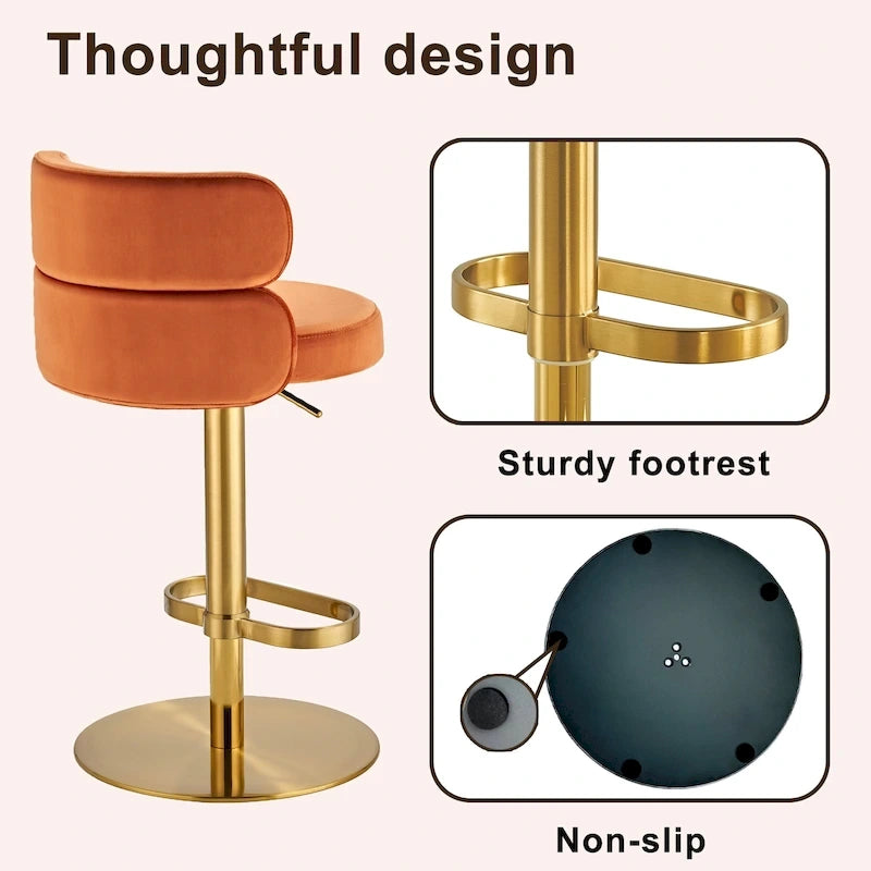 Velvet Counter Bar Stool with Height Adjustable and Swivel
