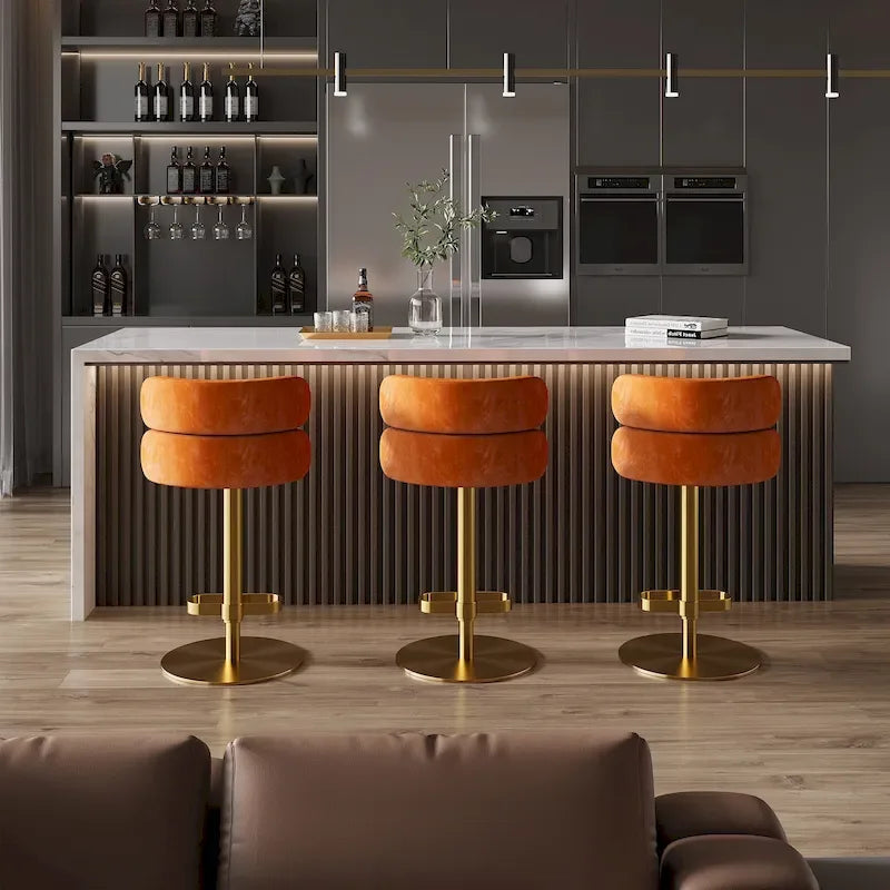Velvet Counter Bar Stool with Height Adjustable and Swivel