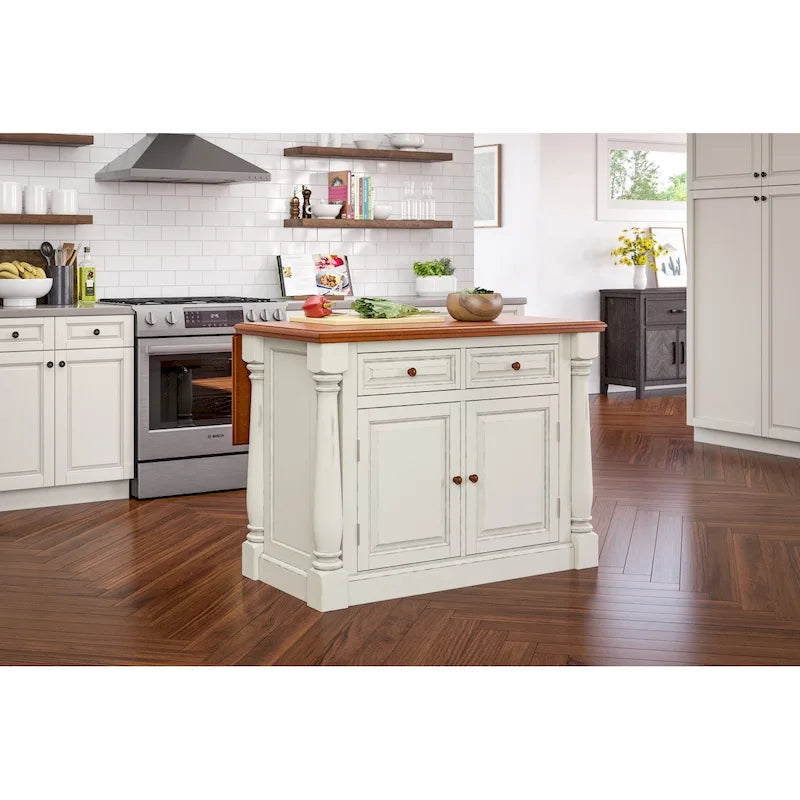 Off-White Wood Kitchen Island - 48 x 36 x 25