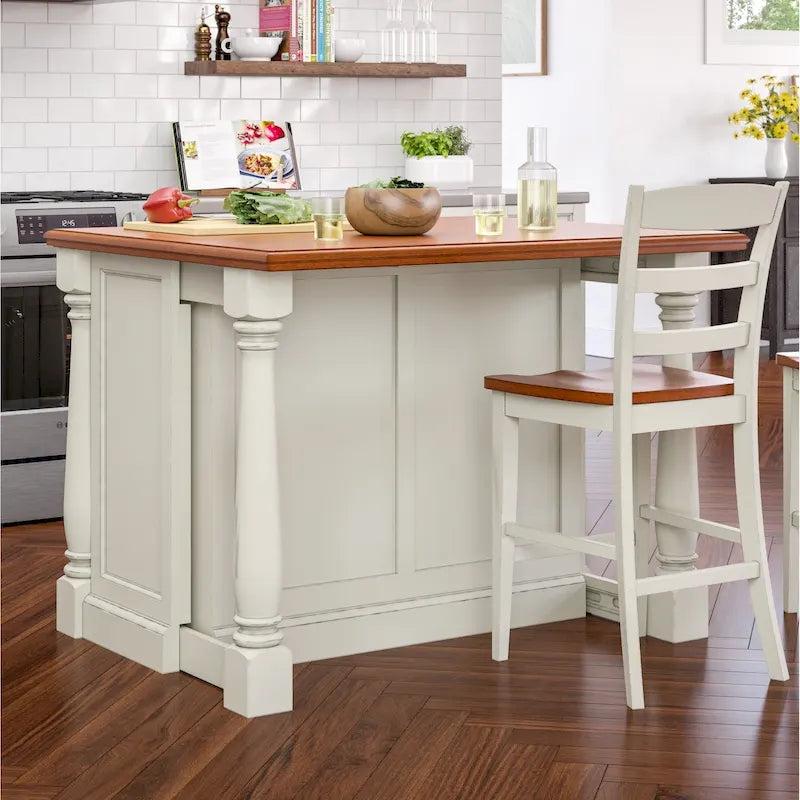 Off-White Wood Kitchen Island - 48 x 36 x 25