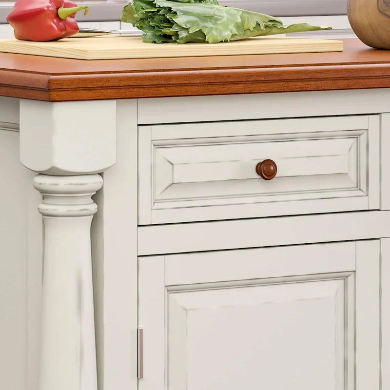 Off-White Wood Kitchen Island - 48 x 36 x 25