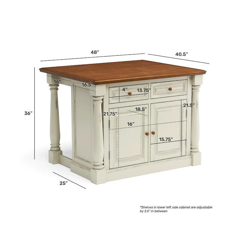 Off-White Wood Kitchen Island - 48 x 36 x 25