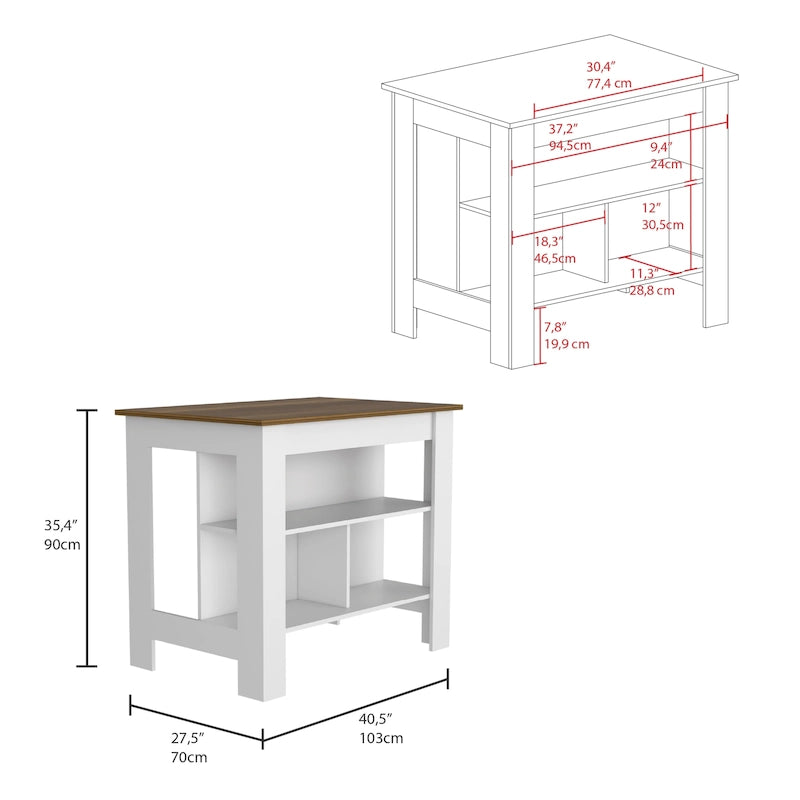3-Shelf Wooden Casual Kitchen Island