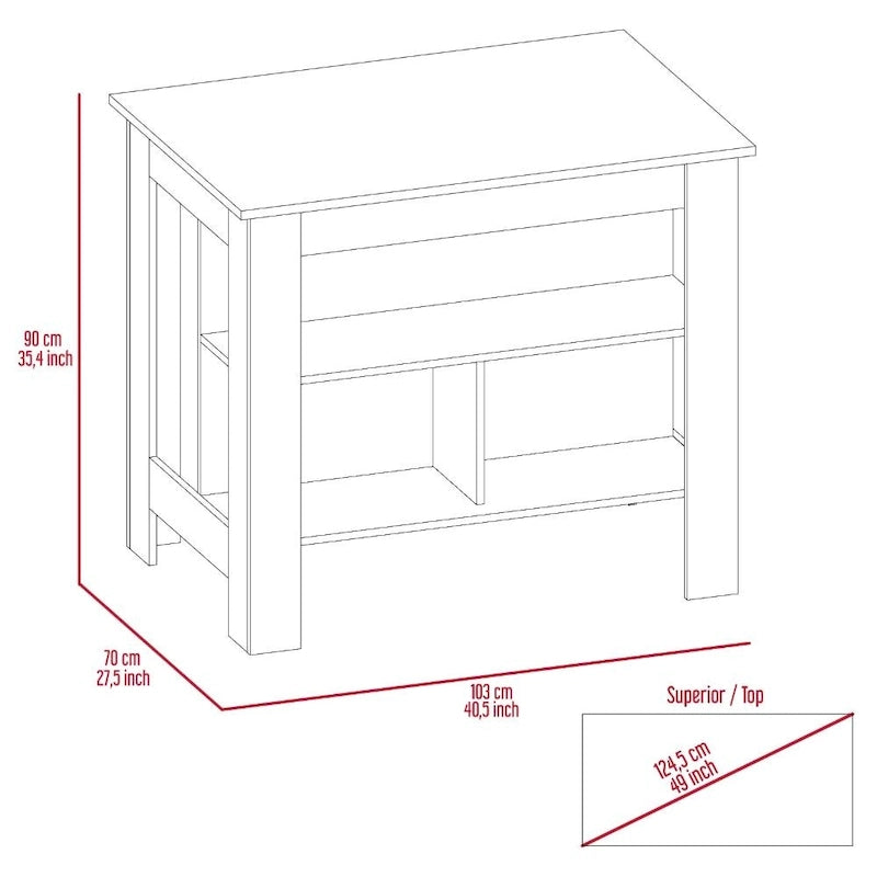 3-Shelf Wooden Casual Kitchen Island