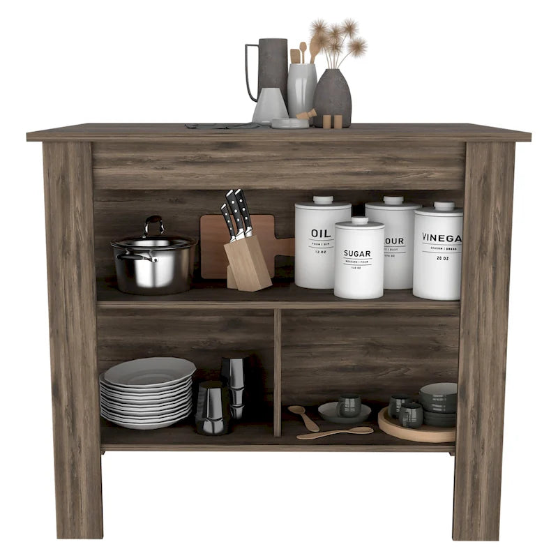3-Shelf Wooden Casual Kitchen Island