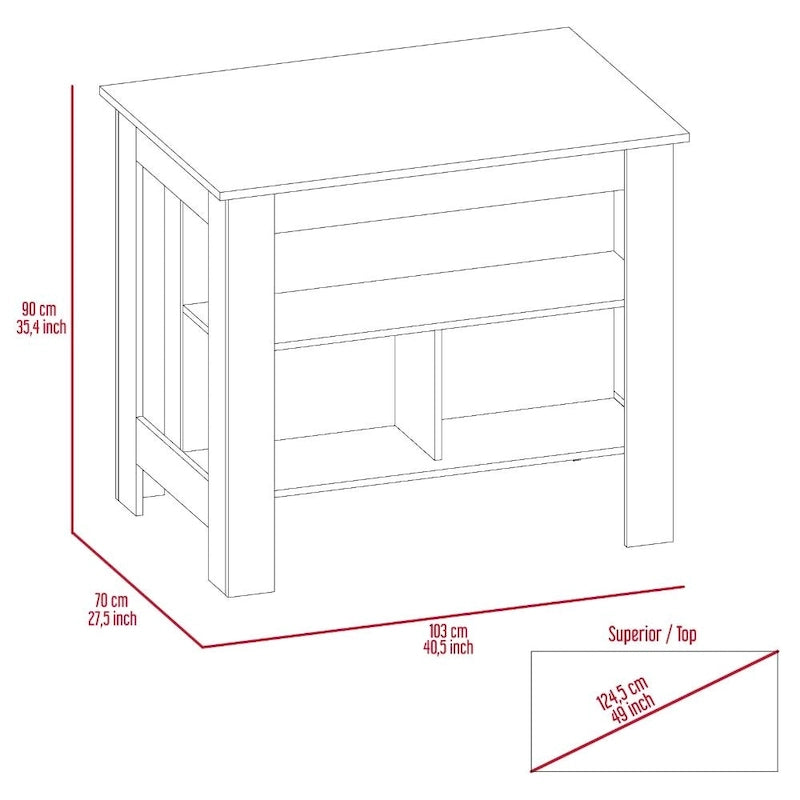3-Shelf Wooden Casual Kitchen Island