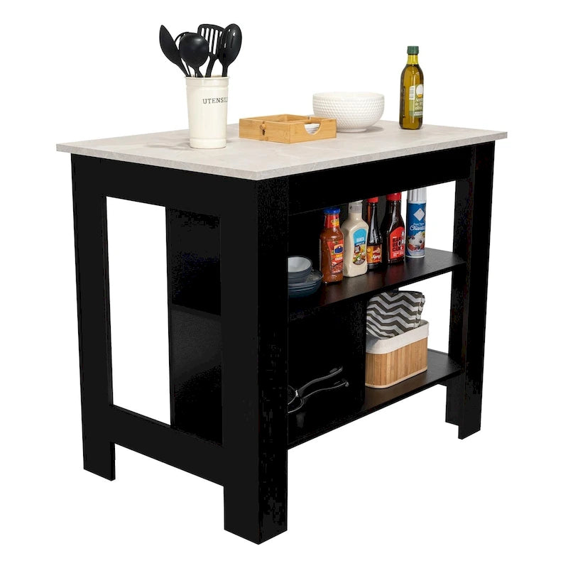 3-Shelf Wooden Casual Kitchen Island