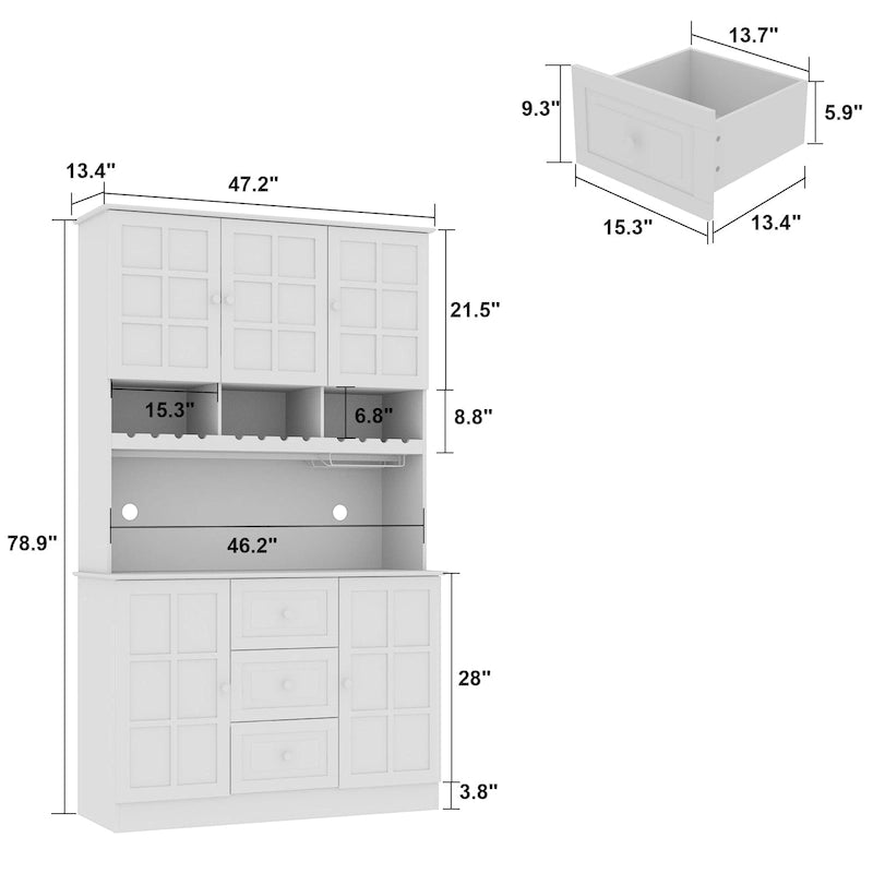 79Pantry Storage Cabinet Glass Doors Sideboard Buffet Cabinet Lacquer