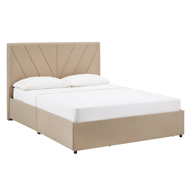 V-Channel Headboard Storage Platform Bed with 4 Drawers