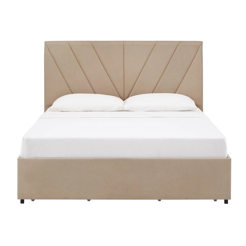 V-Channel Headboard Storage Platform Bed with 4 Drawers
