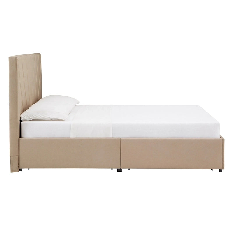 V-Channel Headboard Storage Platform Bed with 4 Drawers