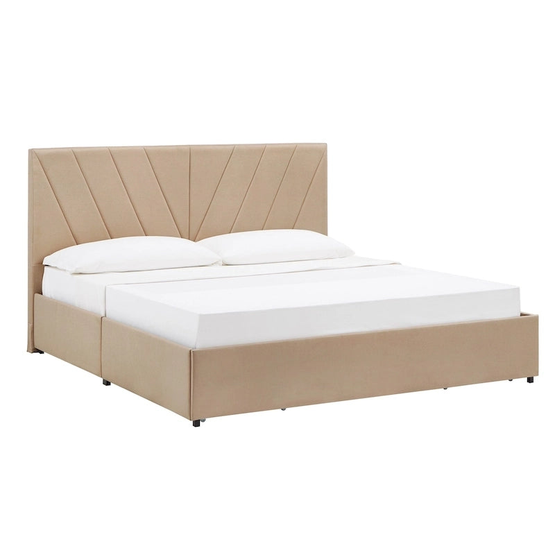 V-Channel Headboard Storage Platform Bed with 4 Drawers