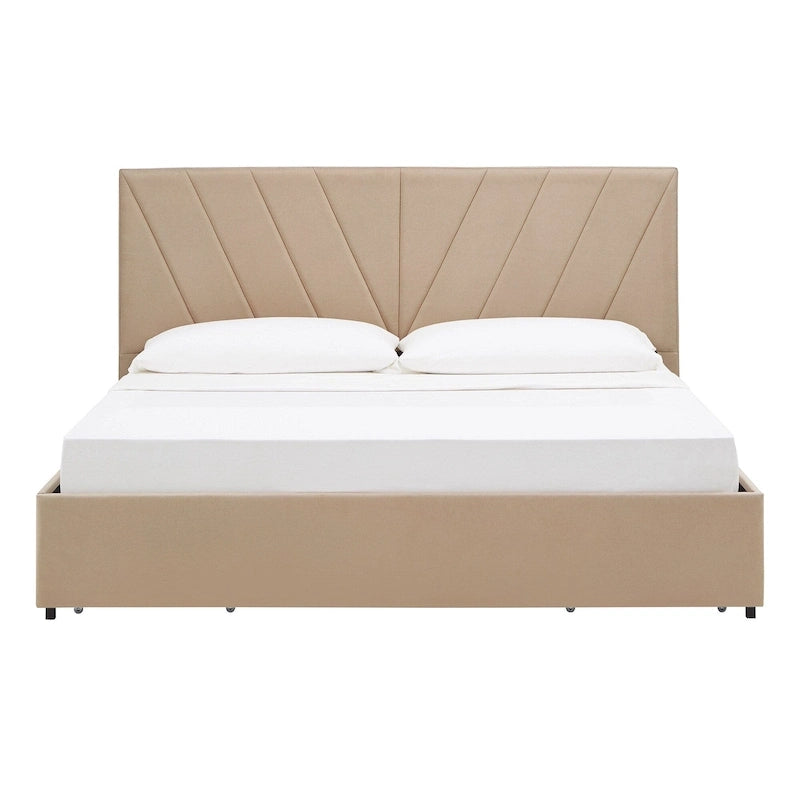 V-Channel Headboard Storage Platform Bed with 4 Drawers