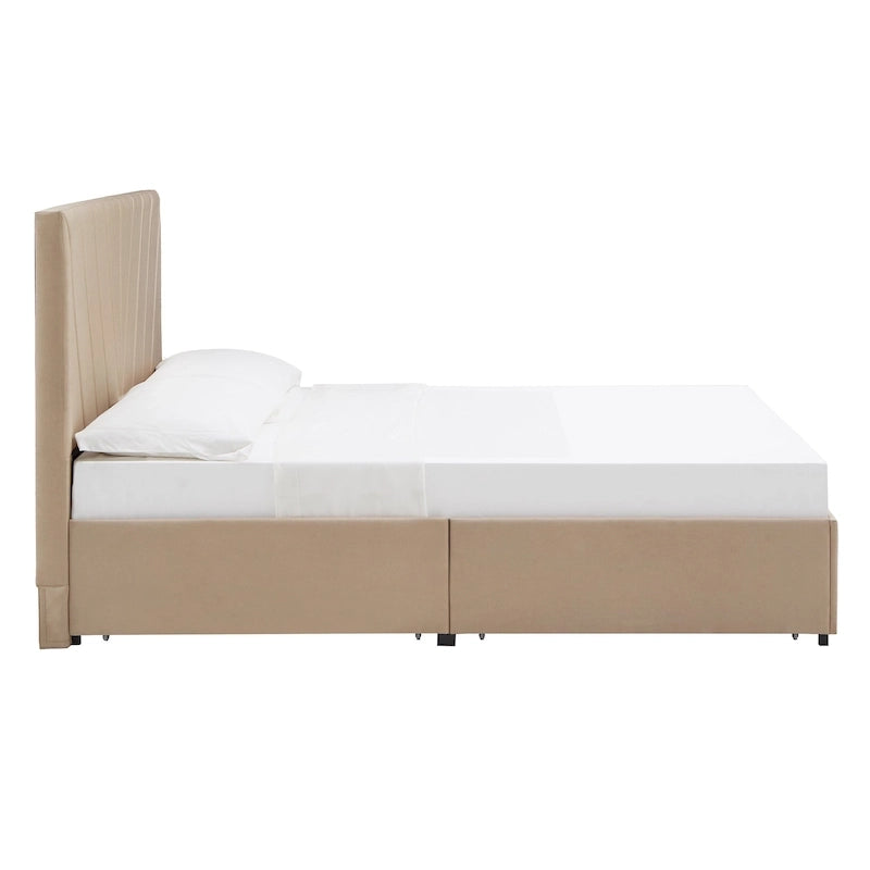 V-Channel Headboard Storage Platform Bed with 4 Drawers