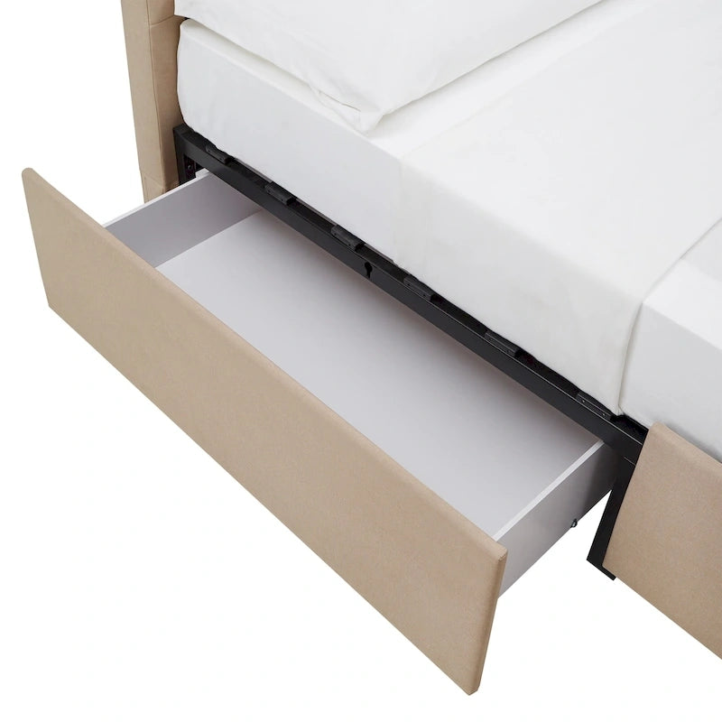 V-Channel Headboard Storage Platform Bed with 4 Drawers