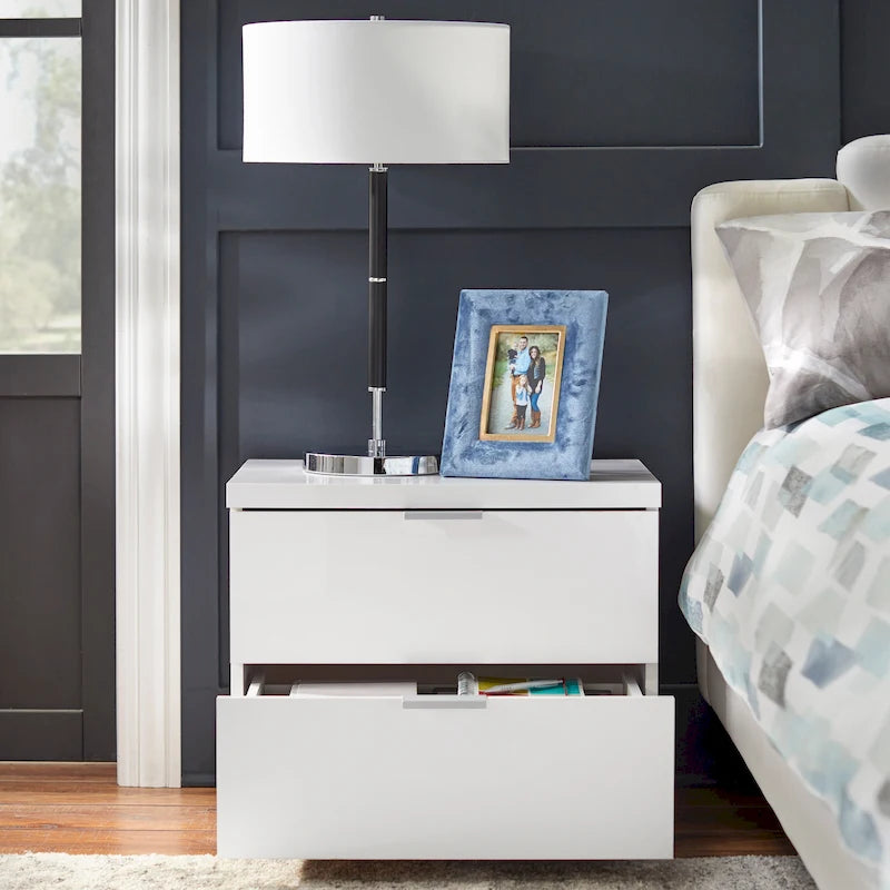 High Gloss Nightstand with 2 Drawers