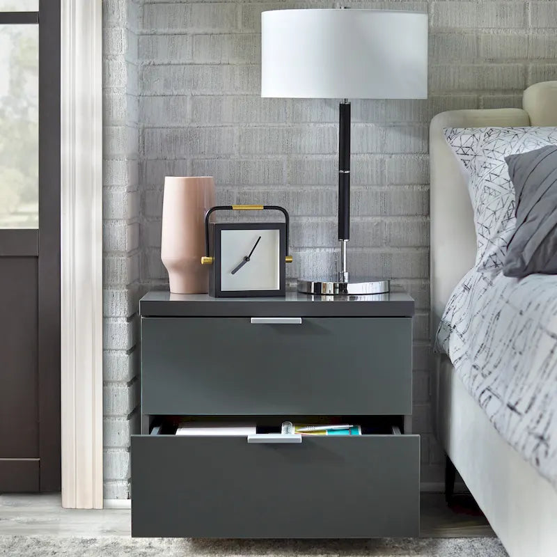 High Gloss Nightstand with 2 Drawers