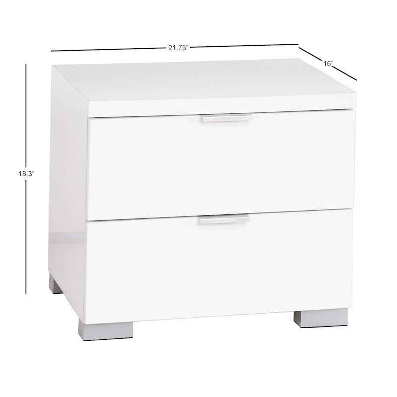 High Gloss Nightstand with 2 Drawers