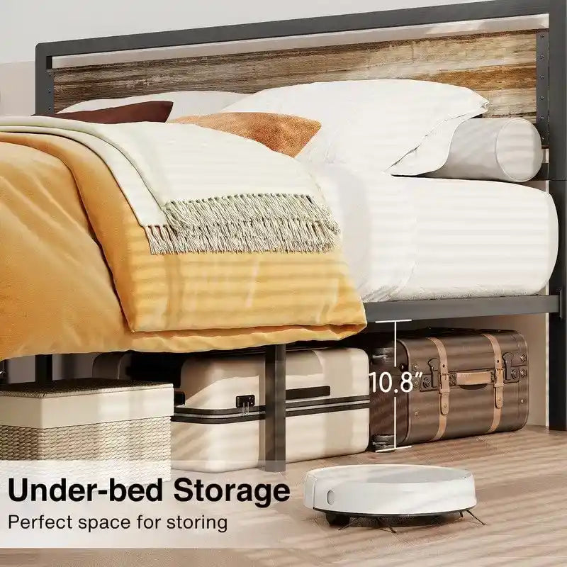 Full Queen Bed Frame with Headboard Sturdy Metal Platform Bed