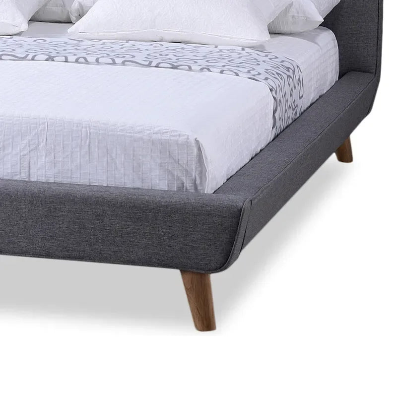 Mid-century Grey Upholstered Platform Bed