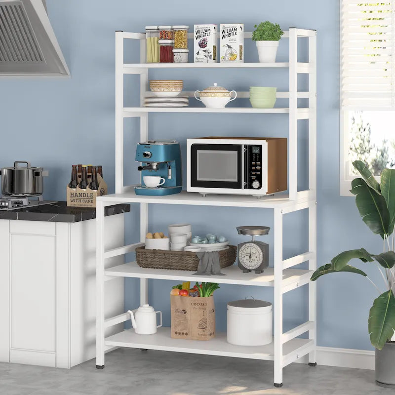 Brown/ Black Kitchen Bakers Rack Industrial Microwave Oven Stand,White 5-Tier Utility Storage Shelf,Kitchen Stand with Hutch