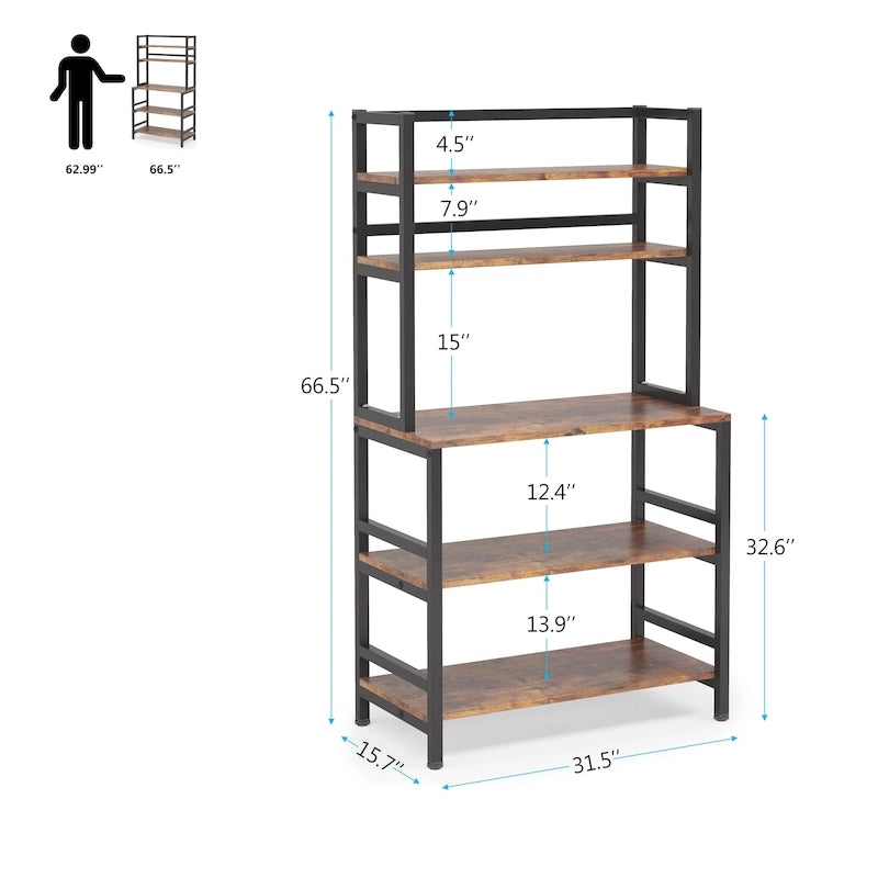 Brown/ Black Kitchen Bakers Rack Industrial Microwave Oven Stand,White 5-Tier Utility Storage Shelf,Kitchen Stand with Hutch